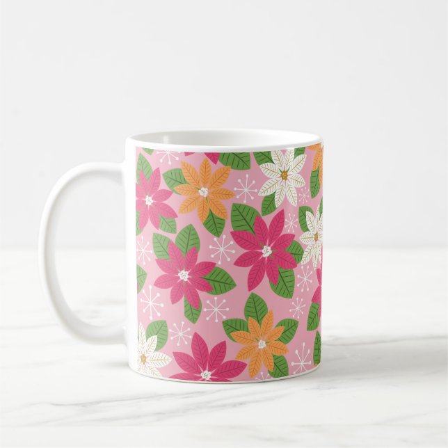Retro Helgdag Poinsettia - Rosa Grönt Orange Kaffemugg (Vänster)