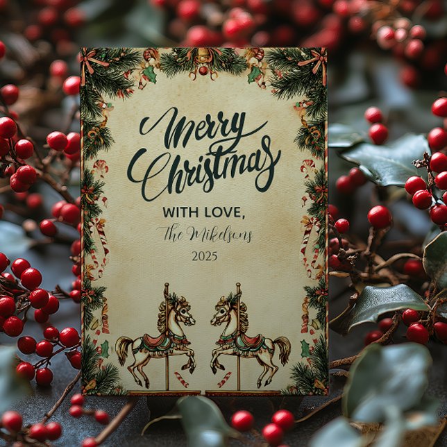 Retro Helgdag Rocking Horse Jul Julkort (Skapare uppladdad)