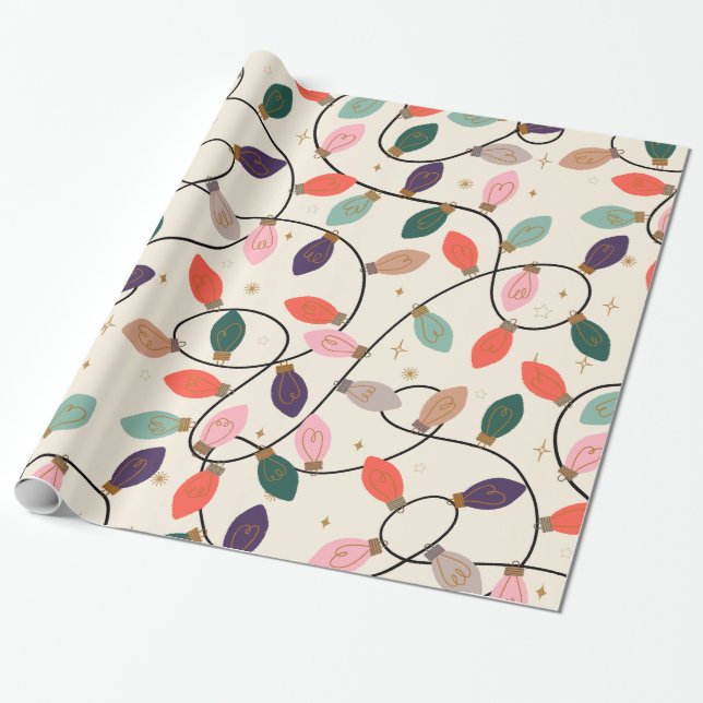 Retro Helgdag String Ljus Mönster Presentpapper (Utrullad)
