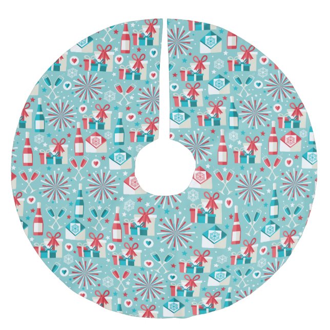 Retro Helgdag Träd Skirt, Brygdad Polyester Julgransmatta Borstad Polyester (Framsidan)