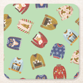 Retro Helgdag Ugly Sötare jul Party Underlägg Papper Kvadrat