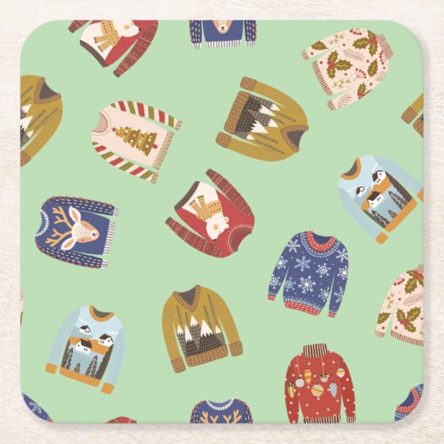 Retro Helgdag Ugly Sötare jul Party Underlägg Papper Kvadrat (Framsidan)