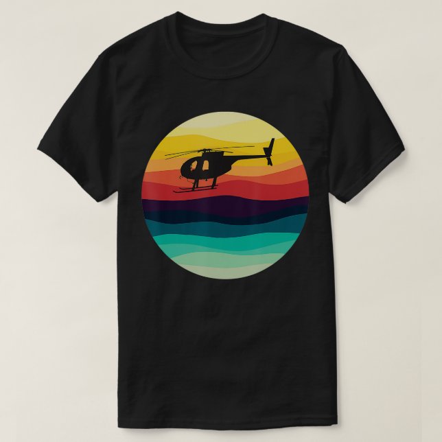 Retro Helicopter Silhouette MD 500 Sunset Pilot T Shirt (Design framsida)