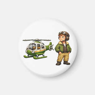 Retro Helikopterpilot Pojke med Vintage Chopper Magnet