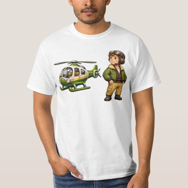 Retro Helikopterpilot Pojke med Vintage Chopper T Shirt (Framsida)