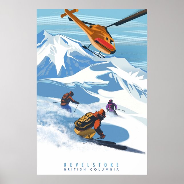 RETRO HELISKI REVELSTOKE SKI POSTER (Framsidan)