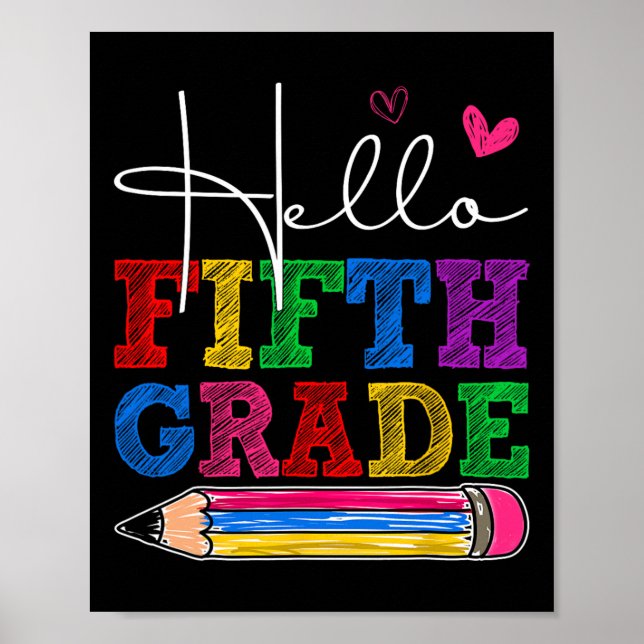 Retro Hello 5th Grade First Day Of School Boys Gir Poster (Framsidan)