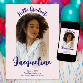 Retro Hello Graduate 2025 Lila Skript Båge Foto Meddelande