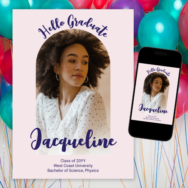 Retro Hello Graduate 2025 Lila Skript Båge Foto Meddelande (Skapare uppladdad)