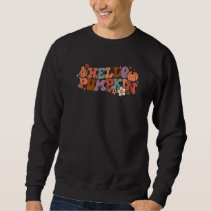 Retro Hello Pumpkin Kvinnor Blommig Pumpa Glad Ans Lång Ärmad Tröja