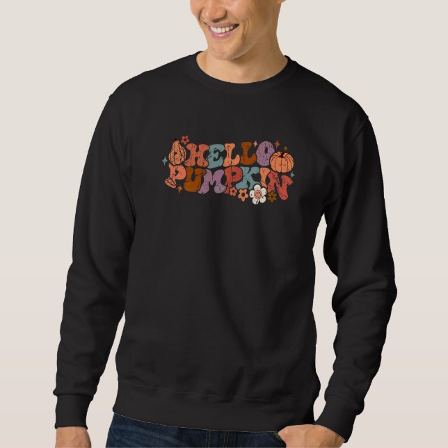 Retro Hello Pumpkin Kvinnor Blommig Pumpa Glad Ans Lång Ärmad Tröja (Framsida)