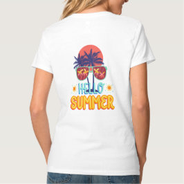 Retro Hello Sommar Strand Vibbar Palmträd Bakre Tr T Shirt