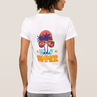 Retro Hello Sommar Strand Vibbar Palmträd Bakre Tr T Shirt