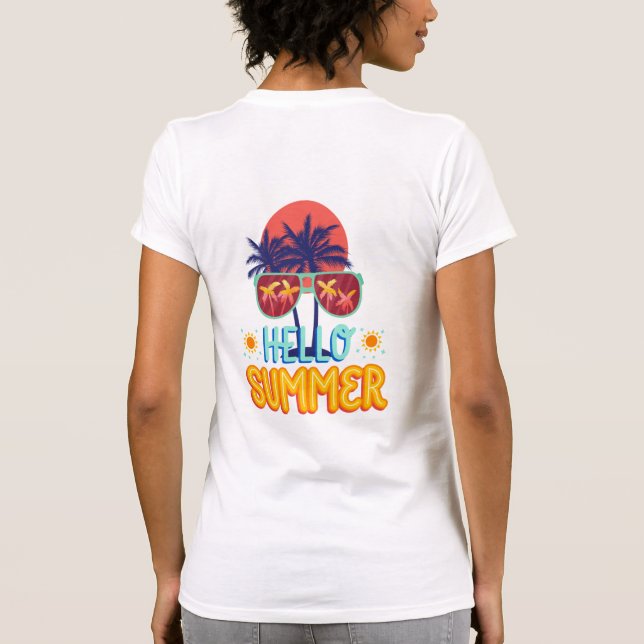 Retro Hello Sommar Strand Vibbar Palmträd Bakre Tr T Shirt (Baksida)