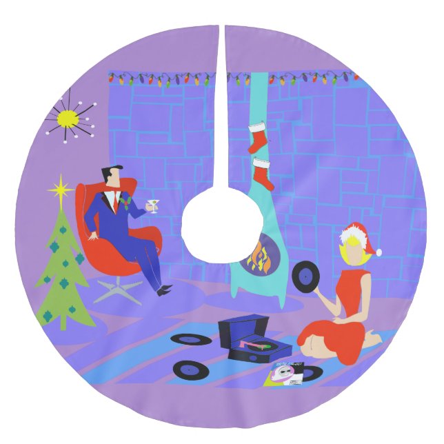 Retro hem för helgdagarjulgrankjolen julgransmatta borstad polyester (Framsidan)