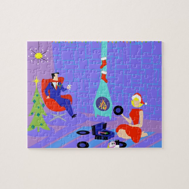 Retro hem för helgdagarjulpussel pussel (Horisontell)