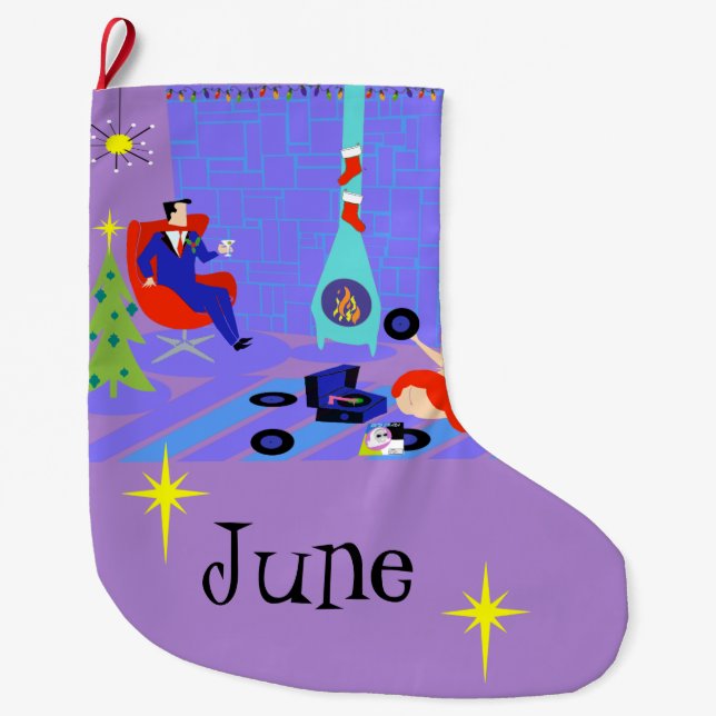 Retro hem för helgdagarjulstrumpan stor julstrumpa (Framsidan)