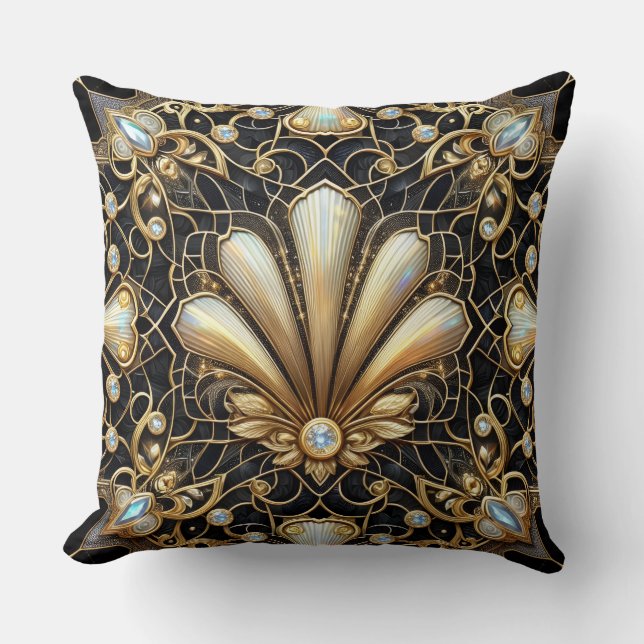 Retro heminredningar | Svart och guld Art Deco Kudde (Framsida)