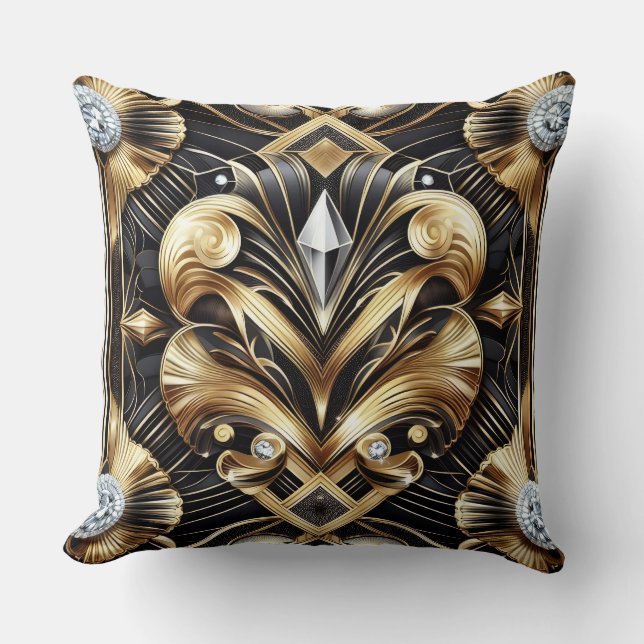 Retro heminredningar | Svart och guld Art Deco Kudde (Framsida)