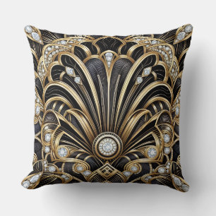 Retro heminredningar Svart och guld Art Deco Kudde