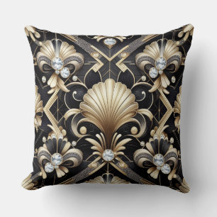Retro heminredningar Svart och guld Art Deco Kudde