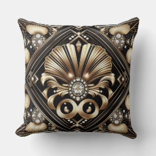 Retro heminredningar Svart och guld Art Deco Kudde