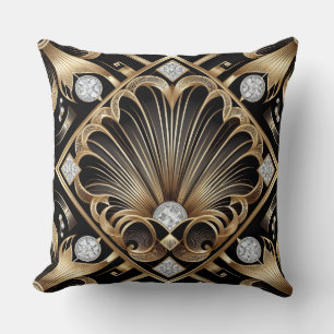Retro heminredningar Svart och guld Art Deco Kudde