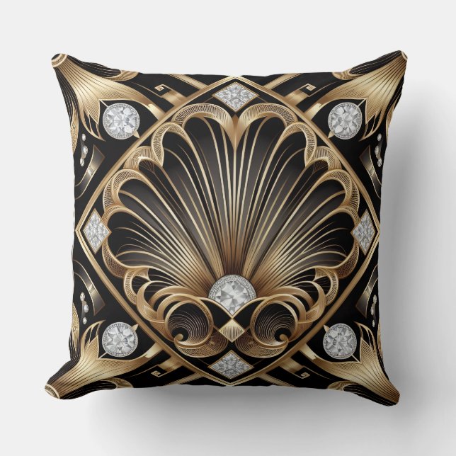 Retro heminredningar | Svart och guld Art Deco Kudde (Framsida)