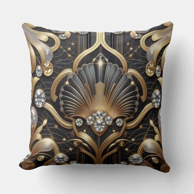Retro heminredningar | Svart och guld Art Deco Kudde (Framsida)
