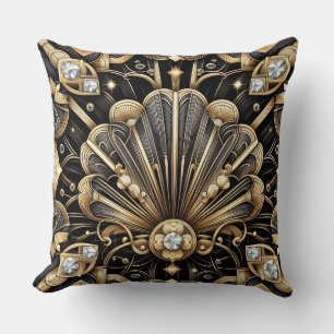 Retro heminredningar Svart och guld Art Deco Kudde