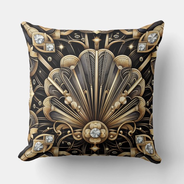 Retro heminredningar | Svart och guld Art Deco Kudde (Framsida)
