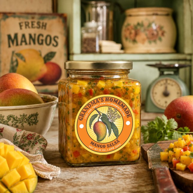 Retro Hemlagad Mango Salsa Etikett Mall (Skapare uppladdad)