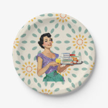 Retro hemmafru 1950 pappers tallrikar