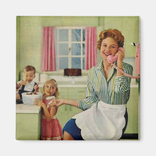 Retro hemmafru & familj magnet
