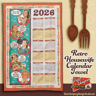 Retro hemmafru kalender handduk 2026 kökshandduk