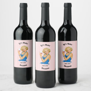 Retro hemmafru vin rosa rand vinflaska etikett
