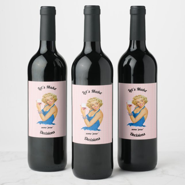 Retro hemmafru vin rosa rand vinflaska etikett (Flaskor)