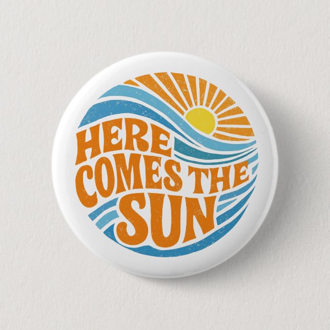 Retro "Here Comes The Sun" Groovy 70-tal Strand Knapp (Framsida)