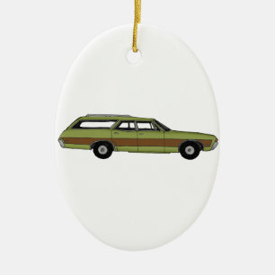 retro herrgårdsvagn julgransprydnad keramik