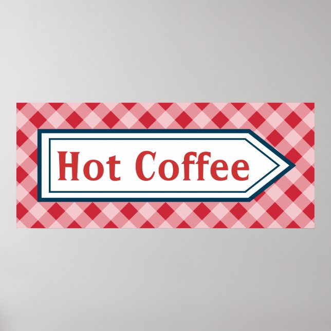 Retro Hett Coffee Middag Kitchen Sign Poster Art (Framsidan)