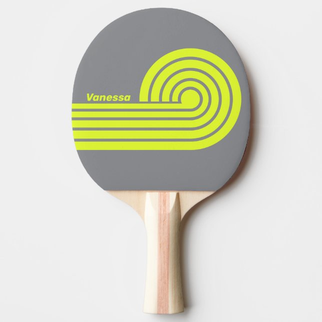 Retro HI VIS Dubbelkrullade Ränder med Namn Pingisracket (Framsidan)
