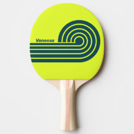 Retro HI VIS Gul Curl-ränder med namn Pingisracket