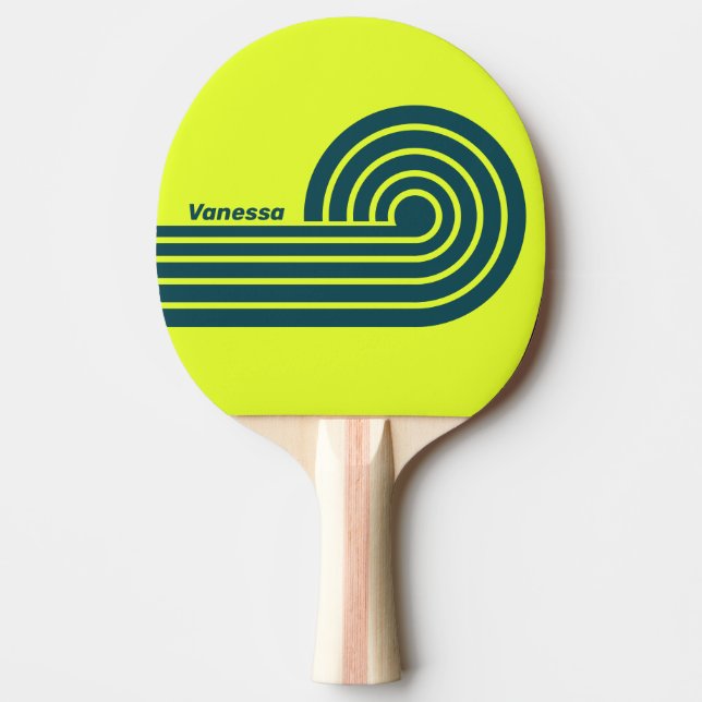 Retro HI VIS Gul Curl-ränder med namn Pingisracket (Framsidan)
