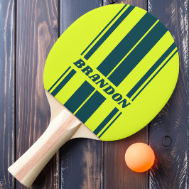 Retro HI VIS Gul Dubbelbräda Ränder med Namn Pingisracket