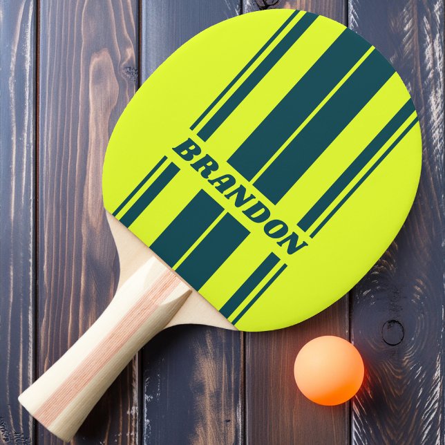 Retro HI VIS Gul Dubbelbräda Ränder med Namn Pingisracket (Skapare uppladdad)