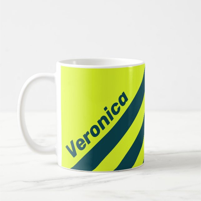 Retro HI VIS Gul med tre ränder och namn Kaffemugg (Vänster)