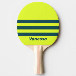 Retro HI VIS Gul Tre Tvärgående Ränder med Namn Pingisracket