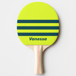 Retro HI VIS Gul Tre Tvärgående Ränder med Namn Pingisracket
