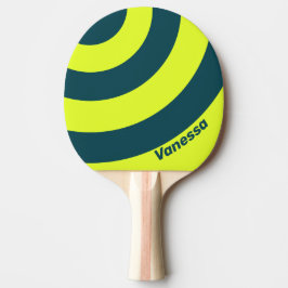 Retro HI VIS Gul Trefaldig Rand med Namn Pingisracket