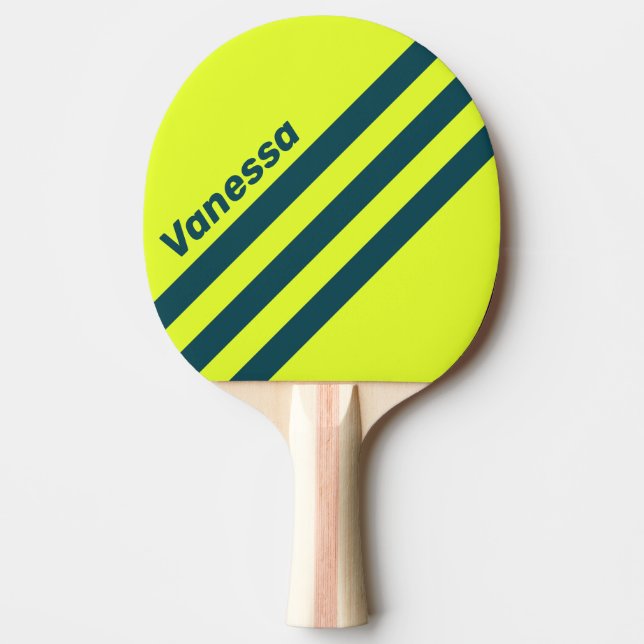 Retro HI VIS Gul Trefaldig Rand med Namn Pingisracket (Framsidan)